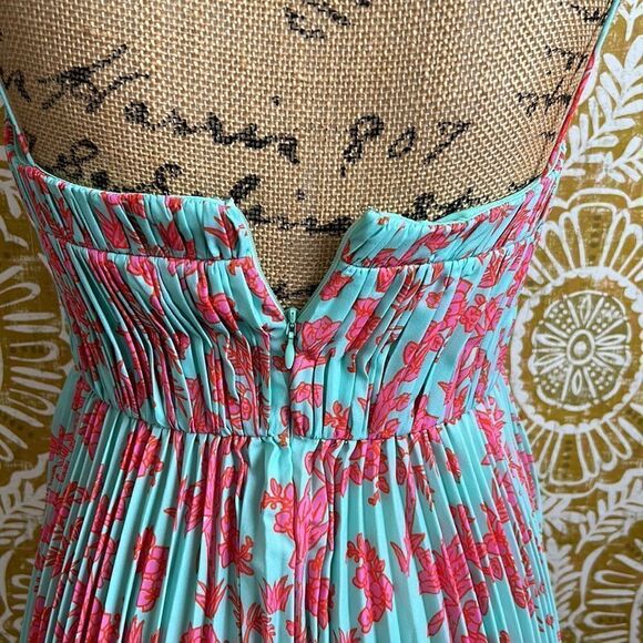 NWT AMUR Beckett Midi Pleated Dress in Miami Sky Botanical Rainforest size 0 - Picture 10 of 12